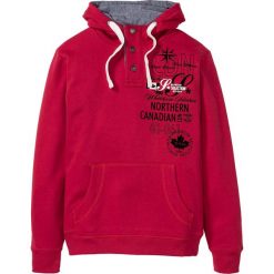 Bluza z kapturem bonprix ciemnoczerwono-ciemnoszary. Czerwone bluzy męskie bonprix, s, z aplikacjami, z kapturem. Za 89,99 zł.