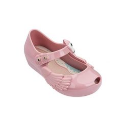 Baleriny w kolorze jasnoróżowym. Różowe baleriny dziewczęce Melissa, Pepe Jeans, z aplikacjami, bez obcasa. W wyprzedaży za 139,95 zł.