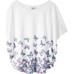 Shirt plażowy bonprix biel wełny wzorzysty. Białe bluzki dziewczęce bonprix, z nadrukiem, z wełny, bez kołnierzyka, bez rękawów, bez kaptura. Za 34,99 zł.