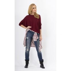 Stylowy Bordowy Casualowy Sweter Kimono. Czerwone piżamy damskie Molly.pl, uniwersalny, bez wzorów, eleganckie, bez rękawów, bez kaptura. Za 61,90 zł.