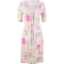 Sukienka shirtowa, krótki rękaw bonprix biało-żółty cytrynowy wzorzysty. Białe sukienki mini bonprix, z krótkim rękawem. Za 44,99 zł.