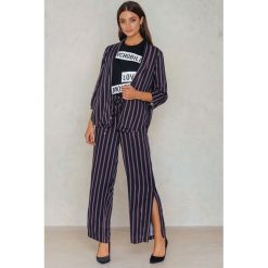 Paski damskie: Saint Tropez Spodnie w paski z rozcięciami – Black,Purple,Multicolor