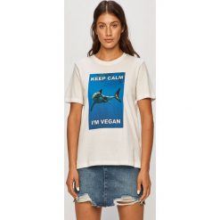 Tally Weijl - T-shirt. Białe bluzki damskie TALLY WEIJL, s, z nadrukiem, z bawełny, casualowe, z okrągłym kołnierzem, z krótkim rękawem. Za 49,90 zł.