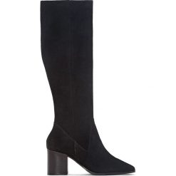 Buty zimowe damskie: Kozaki skórzane na wysokim obcasie