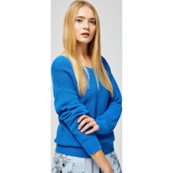 Sweter z wiązaniem. Niebieskie swetry damskie Moodo, s, bez wzorów, bez rękawów, bez kaptura. Za 27,99 zł.