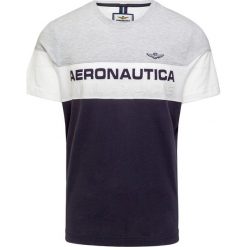 T-shirt AERONAUTICA MILITARE. Niebieskie t-shirty męskie Aeronautica Militare, na lato, z aplikacjami, z tkaniny, z okrągłym kołnierzem. Za 360,00 zł.