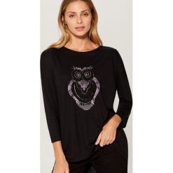 Koszulka z sową - Czarny. Czarne t-shirty damskie marki Mohito, s. W wyprzedaży za 29,99 zł.