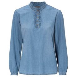 Cream Bluzka dżinsowa z bufiastymi rękawami Sandrine denim blue female niebieski 40. Niebieskie bluzki damskie Cream, bez wzorów, z denimu, z falbankami, bez rękawów. Za 399,00 zł.