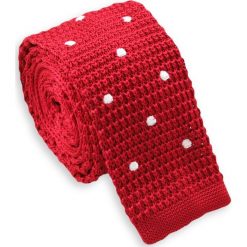 Dziergany Krawat Męski Knit, w Białe Groszki - 5 cm - Alties, Czerwony KRALTS0003. Czerwone krawaty męskie Alties, w paski, z jeansu, sportowe. Za 44,00 zł.