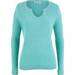 Sweter w prążek bonprix morski pastelowy. Zielone swetry damskie bonprix, bez wzorów, bez rękawów, bez kaptura. Za 37,99 zł.