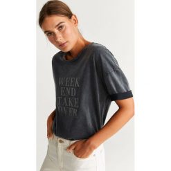 Mango - T-shirt Week. Szare bluzki damskie Mango, s, z nadrukiem, z bawełny, z okrągłym kołnierzem. Za 79,90 zł.