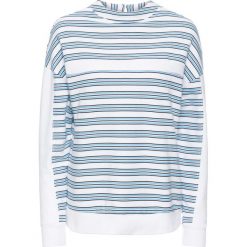 Bluza dresowa bonprix biało-niebiesko-ciemnoniebieski w paski. Białe bluzy damskie bonprix, z dresówki, bez kaptura. Za 44,99 zł.