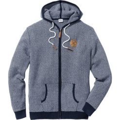 Sweter rozpinany z kontrastowymi elementami bonprix ciemnoniebiesko-biały. Niebieskie swetry męskie bonprix, s, z aplikacjami, z materiału. Za 109,99 zł.