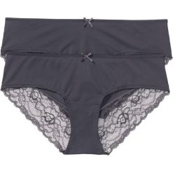 Figi hipster (2 pary) bonprix szary. Szare majtki damskie bonprix, bez wzorów, z koronki. Za 45,98 zł.