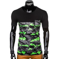 T-shirt męski z nadrukiem S1007 - zielony/moro. Zielone t-shirty męskie Ombre Clothing, s, z nadrukiem, bez kołnierzyka. Za 19,99 zł.