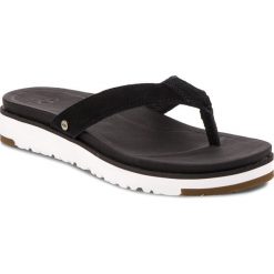 Japonki UGG - Lorrie 1092271 W/Blk. Czarne klapki damskie marki Ugg, bez wzorów, ze skóry, bez obcasa. W wyprzedaży za 319,00 zł.