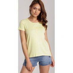 Jasnożółty T-shirt Lorerene. Żółte bluzki damskie Renee, s, bez wzorów, bez kołnierzyka, bez rękawów. Za 49,99 zł.