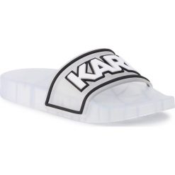 Klapki KARL LAGERFELD - KL80710 Clear Rubber. Białe klapki damskie KARL LAGERFELD, bez wzorów, z tworzywa sztucznego, bez obcasa. W wyprzedaży za 239,00 zł.