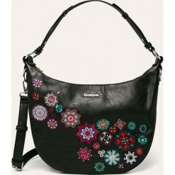 Desigual - Torebka. Czarne torebki klasyczne damskie Desigual, w paski, z bawełny, casualowe, na ramię, średnie, z haftem. Za 299,90 zł.