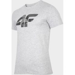 T-shirt męski TSM077 - chłodny jasny szary melanż. Szare koszulki męskie 4f, m, bez wzorów, bez kołnierzyka. W wyprzedaży za 49,99 zł.
