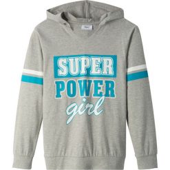 Shirt z kapturem bonprix jasnoszary melanż. Szare bluzki dziewczęce bonprix, z nadrukiem, z kapturem, bez rękawów, z kapturem. Za 27,99 zł.
