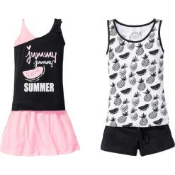 Top + szorty + spódniczka (4 części) bonprix czarno-biało-różowy neonowy. Czarne spodenki dziewczęce bonprix, bez wzorów. Za 84,99 zł.