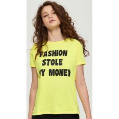 Bluzki, topy, tuniki: Bawełniany t-shirt z nadrukiem – Żółty