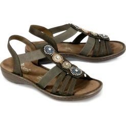 RIEKER 608G9-45 grey, sandały damskie. Szare sandały damskie Rieker, bez wzorów, bez obcasa, bez zapięcia. Za 229,90 zł.