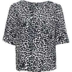 Bluzka z zamkiem bonprix w cętki leoparda. Szare bluzki z odkrytymi ramionami bonprix. Za 59,99 zł.