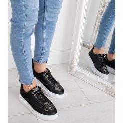 Buty sportowe damskie N/M A7 Czarne-Wąż. Czarne buty sportowe damskie N/M, bez wzorów, z tkaniny, sportowe. Za 89,00 zł.