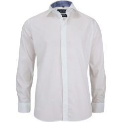 Koszula Męska SLIM-FIT, 100% BAWEŁNA, Kołnierzyk w Kratkę, Kryta Plisa, Biała KSDWCHIAOM4032C. Białe koszule męskie Chiao, m, w kratkę, z bawełny, eleganckie, bez kołnierzyka, z długim rękawem. W wyprzedaży za 79,00 zł.