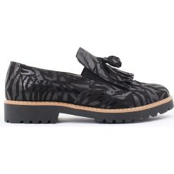 Półbuty - skóra naturalna - model 247 - kolor czarny zebra. Czarne półbuty damskie Zapato, bez wzorów, ze skóry, bez obcasa, bez zapięcia. W wyprzedaży za 259,00 zł.