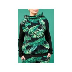 Bluza z kominem tropikalna. Czarne bluzy damskie Awu, s, z haftami, z elastanu, bez rękawów, bez kaptura. Za 199,00 zł.