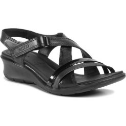 Sandały ECCO - Felicia Sandal 21651351707 Black/Black. Czarne klapki damskie ecco, bez wzorów, ze skóry, bez obcasa, na obcasie. W wyprzedaży za 319,00 zł.