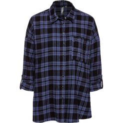 Bluzka flanelowa z ćwiekami bonprix indygo-czarny w kratę. Niebieskie bluzki asymetryczne bonprix. Za 59,99 zł.