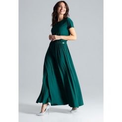 Sukienka maxi z rozcięciem zielona - m. Zielone sukienki damskie e-margeritka.pl, m, bez wzorów, z elastanu, eleganckie, z długim rękawem, długie, bez kaptura. Za 194,99 zł.