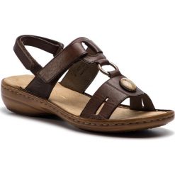Sandały RIEKER - 60874-26 Braun. Pomarańczowe klapki damskie marki Rieker, z aplikacjami, ze skóry, bez obcasa. Za 239,00 zł.