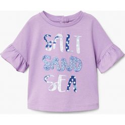 Mango Kids - Top dziecięcy Sandra 80-104 cm. Różowe topy damskie marki Mango Kids, z aplikacjami, z bawełny, z okrągłym kołnierzem. W wyprzedaży za 29,90 zł.