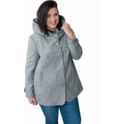 Kurtka Dora damska z kapturem w kolorze szarym OVERSIZE PLUS SIZE. Szare kurtki damskie Moda Size Plus Iwanek, na jesień, s, bez wzorów, z wełny, klasyczne, krótkie, z kapturem. Za 319,00 zł.