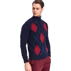 Sweter w kratę z rozpinanym golfem. Niebieskie swetry męskie Top Secret, na zimę, m, bez wzorów, z dzianiny, eleganckie, z golfem, bez kaptura. Za 129,99 zł.