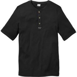 T-shirt Regular Fit bonprix czarny. Czarne t-shirty męskie bonprix, s, z aplikacjami, bez kołnierzyka. Za 21,99 zł.