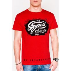 T-shirt męski z nadrukiem S1078 - czerwony. Czerwone t-shirty męskie Ombre Clothing, s, z nadrukiem, z bawełny, bez kołnierzyka. Za 14,99 zł.