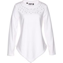 Sweter z polaru z asymetryczną linią dołu bonprix biel wełny - srebrny. Białe swetry damskie bonprix, z aplikacjami, z wełny, bez rękawów, bez kaptura. Za 32,99 zł.