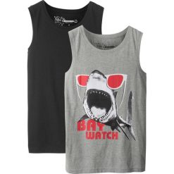 Koszulka bez rękawów (2 szt.) bonprix jasnoszary melanż z nadrukiem + czarny. Szare t-shirty chłopięce bonprix, z nadrukiem, bez rękawów. Za 19,98 zł.