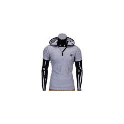 T-shirty męskie: T-SHIRT MĘSKI Z KAPTUREM BEZ NADRUKU S682 – SZARY MELANŻ