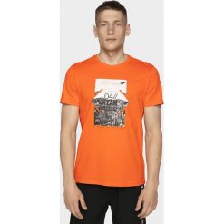 T-shirt męski TSM013 - pomarańcz. Szare koszulki męskie 4f, m, bez wzorów, z bawełny, bez kołnierzyka. Za 49,99 zł.