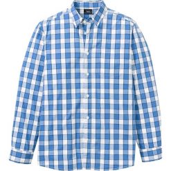 Koszula z długim rękawem w kratę bonprix jasnoniebiesko-biały w kratę. Niebieskie koszule męskie bonprix, xl, bez wzorów, z bawełny, bez kołnierzyka, z długim rękawem. Za 54,99 zł.