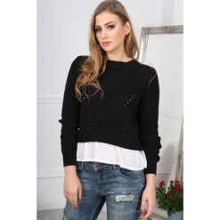Czarny Sweter z Kremową Wstawką BB19009. Czarne swetry damskie marki Fasardi, s, bez wzorów, bez rękawów, bez kaptura. Za 39,00 zł.
