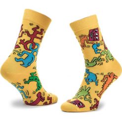 Skarpety Wysokie Unisex HAPPY SOCKS - KEH01-2000 Kolorowy Żółty. Żółte skarpetki męskie Happy Socks, w kolorowe wzory, z bawełny. Za 39,90 zł.