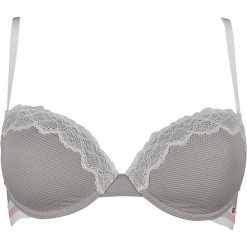 Biustonosz w kolorze szarym. Szare biustonosze Skiny Women & Men, w koronkowe wzory, z materiału. W wyprzedaży za 42,95 zł.